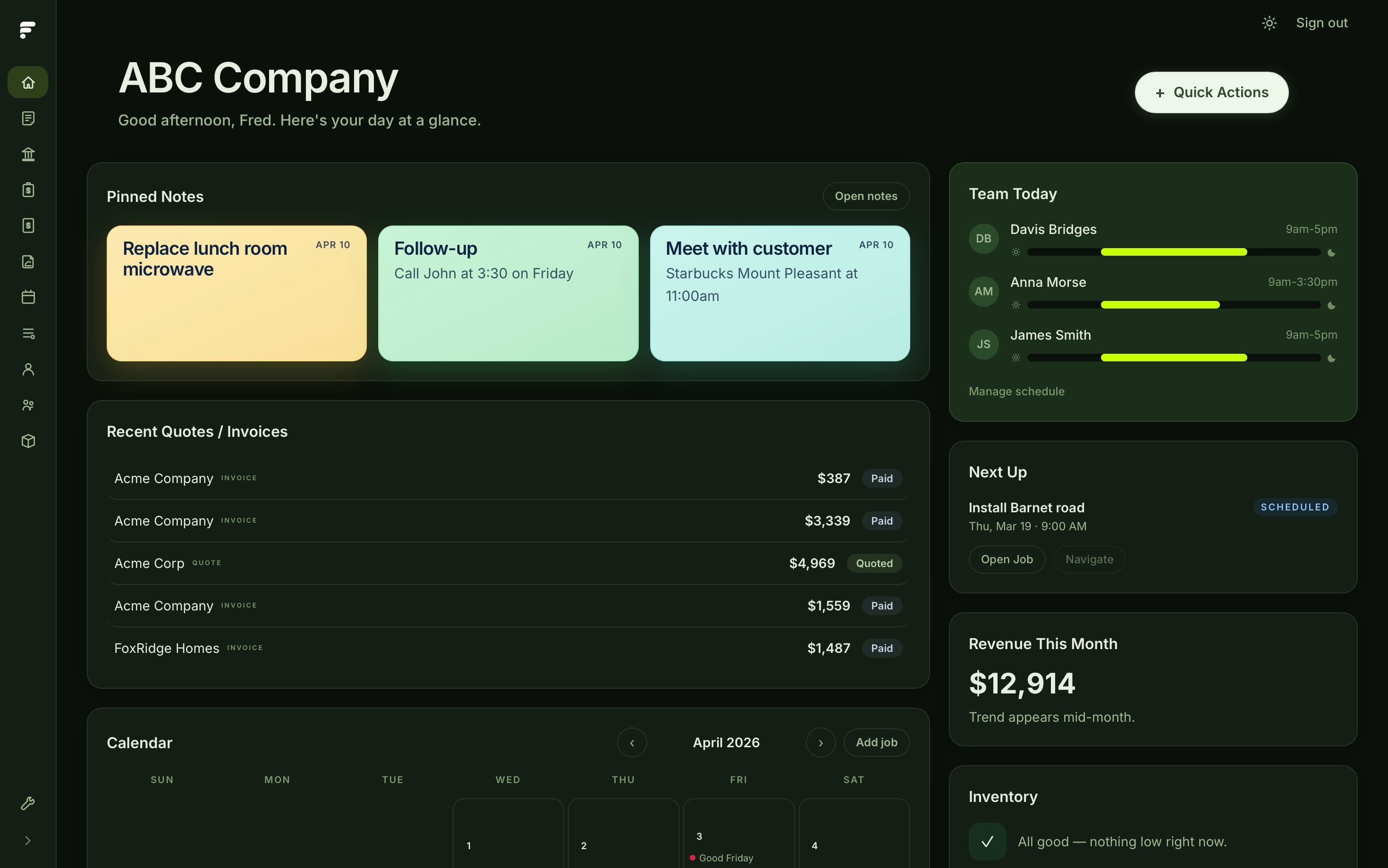 ForgeDesk dashboard in dark mode